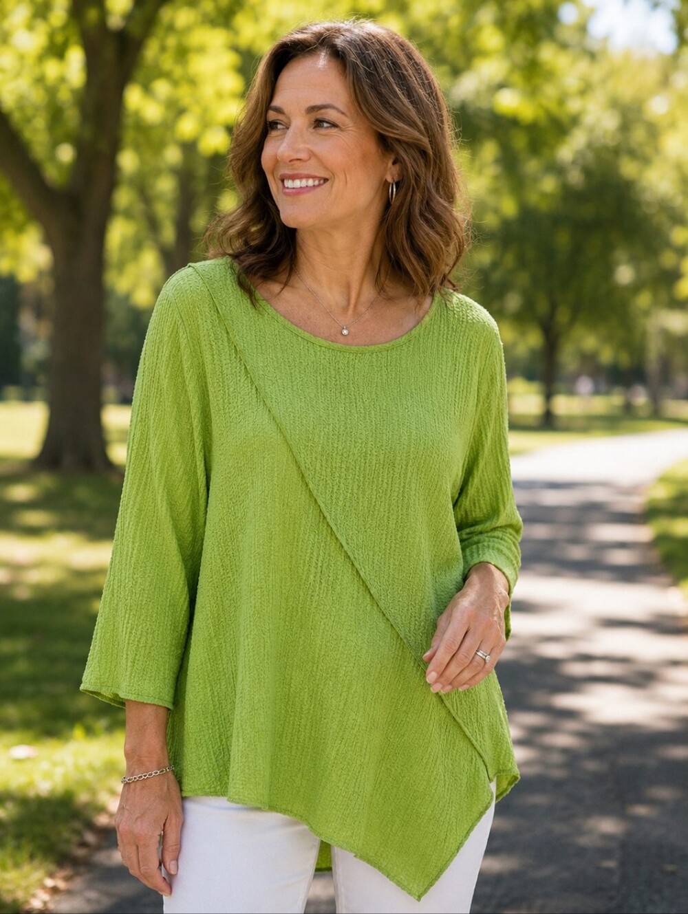 Yushi Textured Lime Green Long-Sleeve Tunic XL